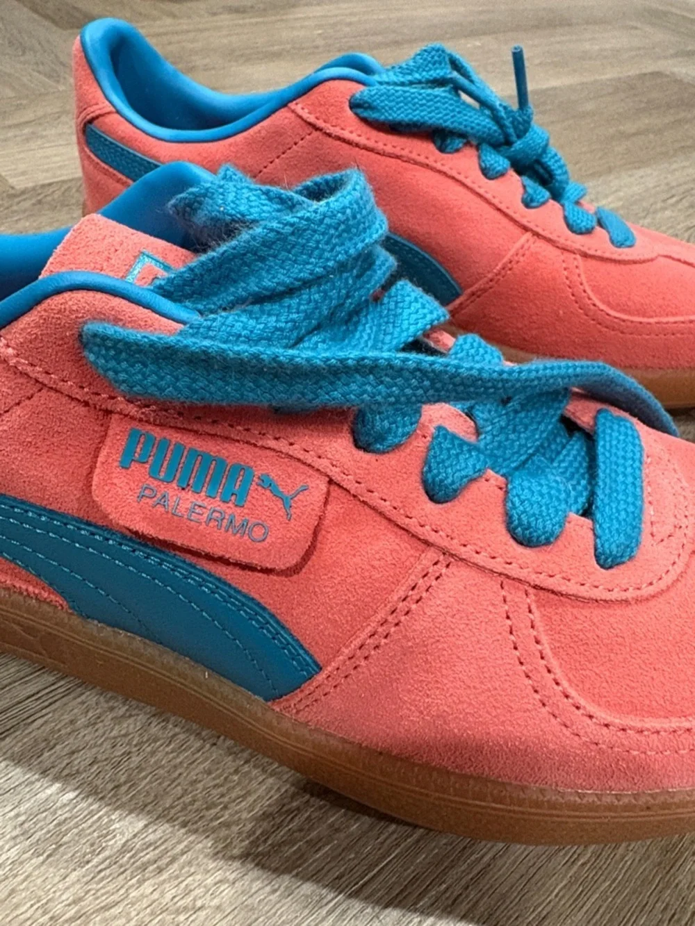 Puma Palermo Leather Sneakers Peach Frost Tropical Blue W9.5 M8